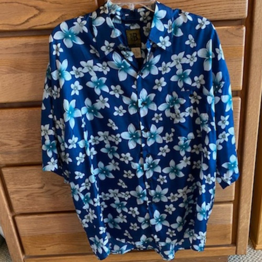New * BRUNO B 100% Italian SILK * BLUE WHITE Floral TROPICAL Chest Pkt SHIRT* XL